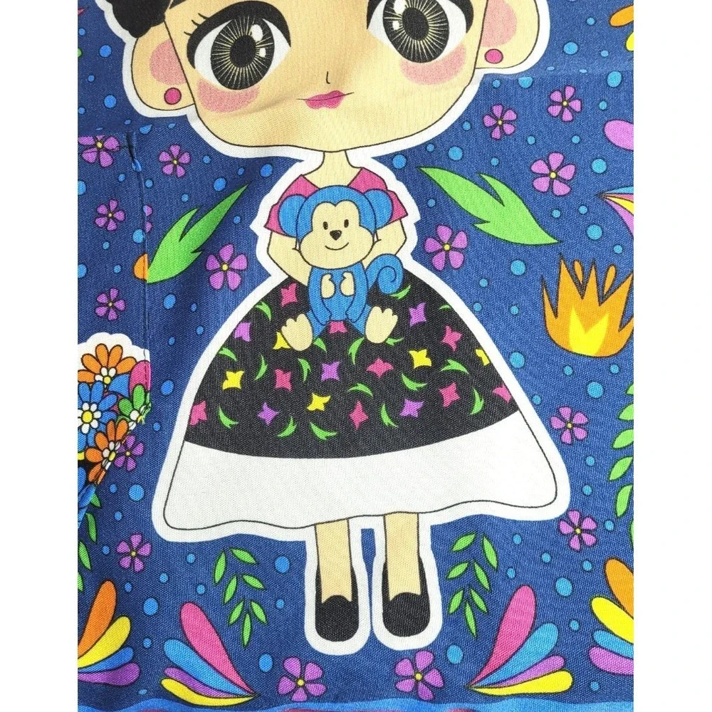 Mandil Mexican Frida Cartoon‎ Character Otomi Cotton Apron w/ Pocket Pattern #1